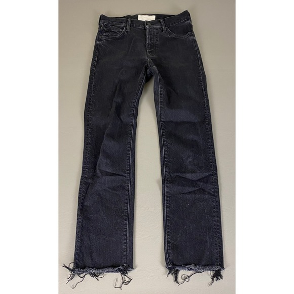 MOTHER The Scrapper Cuff Ankle Fray Jeans Women's Size 25 Distressed Black Denim - Picture 1 of 16